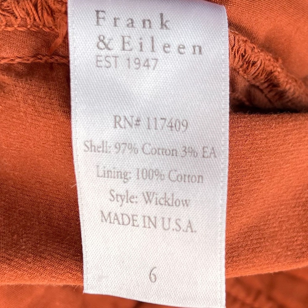 Frank & Eileen Wicklow Chino Crop Pants Raw Hem Womens 6 Rust - Picture 12 of 12